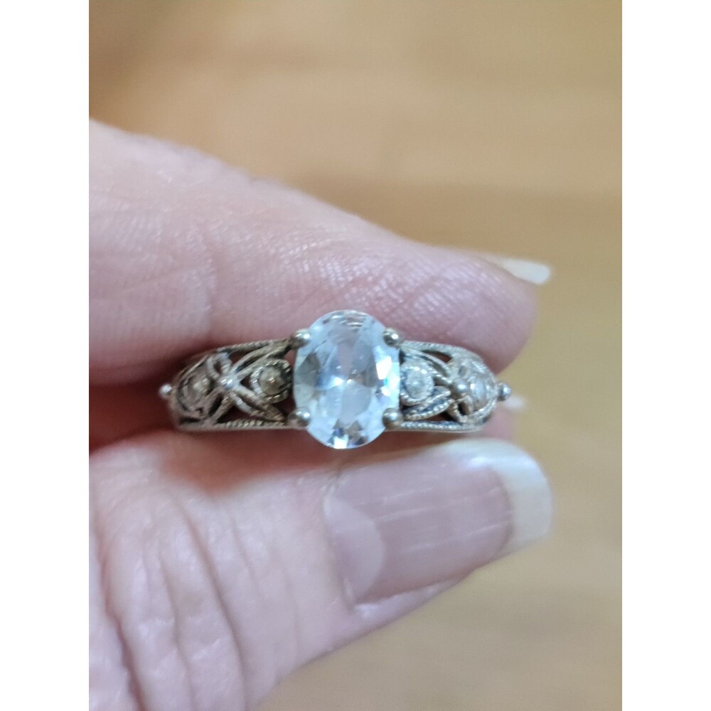 Vtg Designer RJ Cubic Zirconia Floral Cut Out 925 Sterling Silver 3g Ring Sz 7